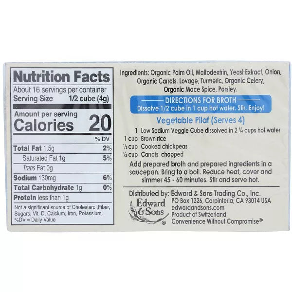 EDWARD & SONS Veggie, Low Sodium, Cubes 2.2 OZ