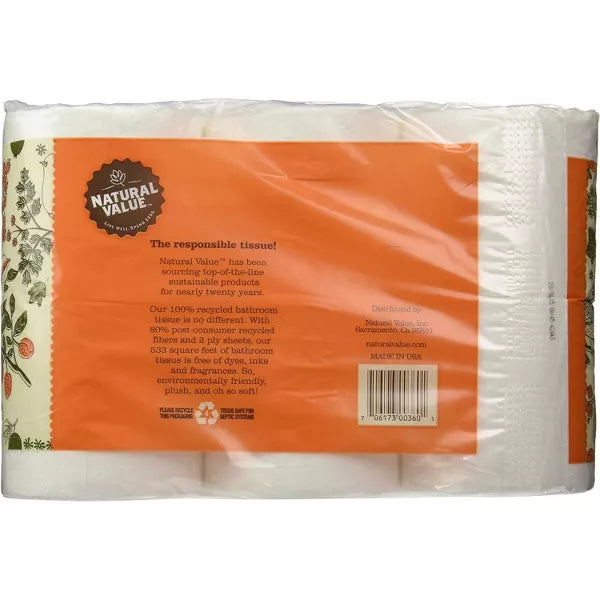 NATURAL VALUE Bathroom Tissue, 400 Cnt Rolls 12 PK