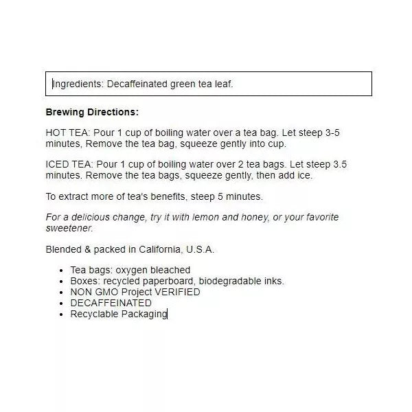 TRIPLE LEAF TEA Decaf Green Tea 20 BAG