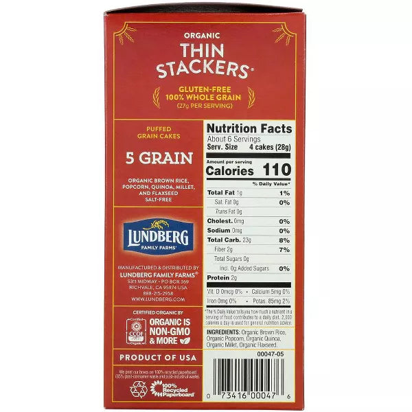 LUNDBERG FAMILY FARMS Thin Stackers, Five Grain 6/6 OZ