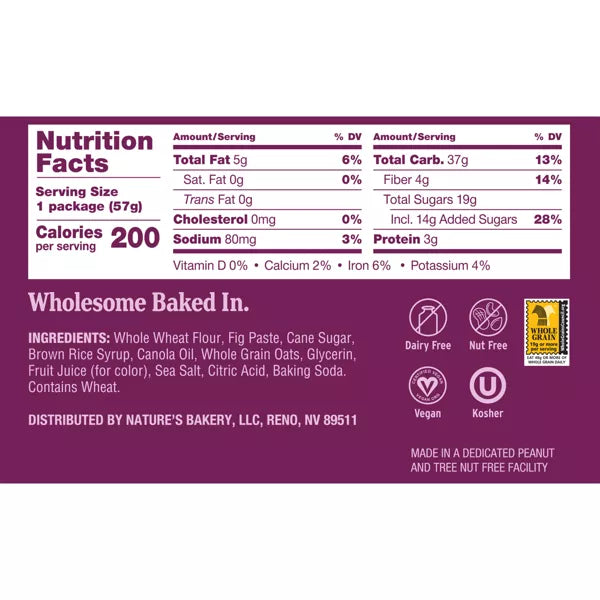 NATURE`S BAKERY Original, Whole Wheat 2 OZ 6 pack