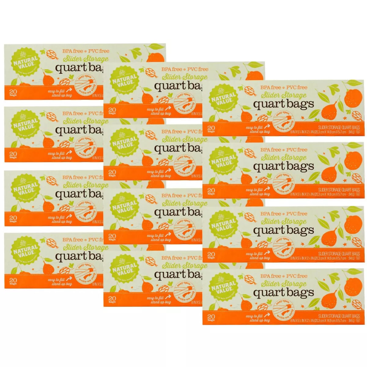 NATURAL VALUE Storage Bags, Slider, Qt 12/20 CT