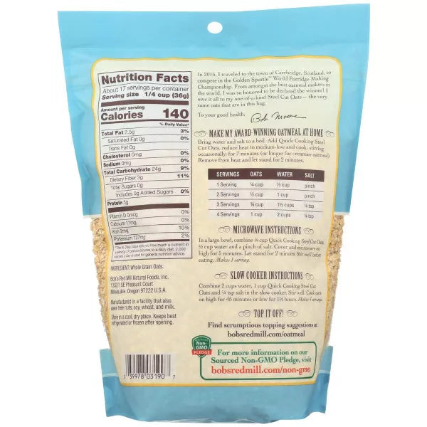 BOB`S RED MILL Quick Cooking Steel Cut Oats 22 OZ