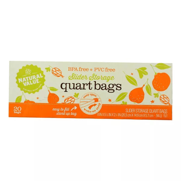 NATURAL VALUE Storage Bags, Slider, Qt 12/20 CT
