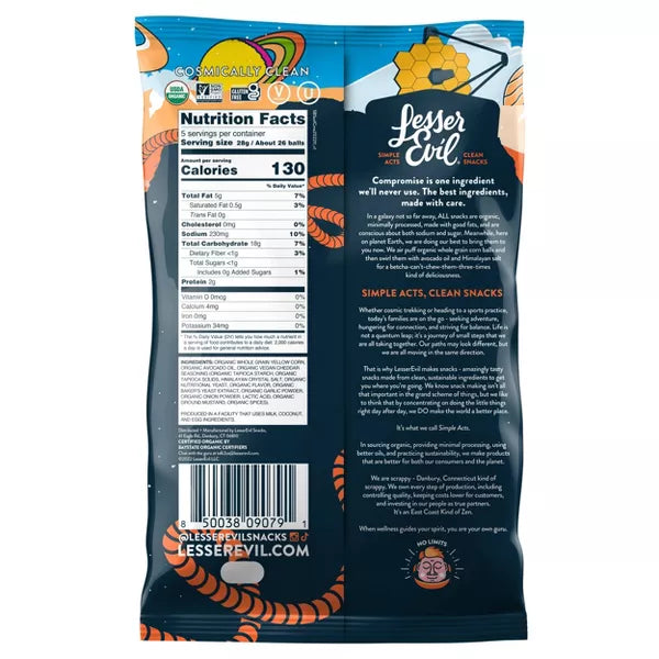 LESSER EVIL Cheddar Space Balls 5 OZ