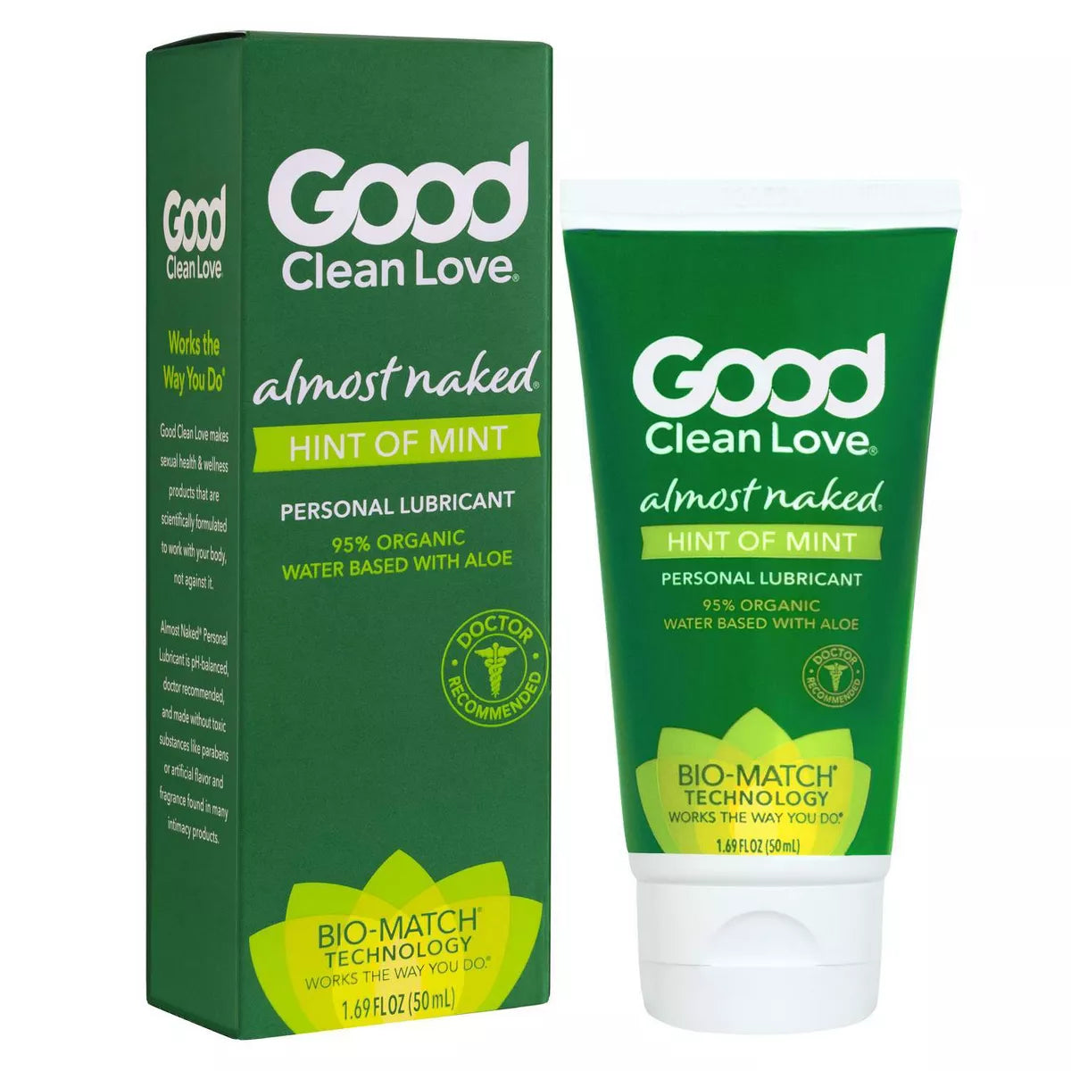Good Clean Love Almost Naked Hint of Mint Organic Water-Based Lube, Personal Lubricant with Aloe Vera, Safe for Adult Toys & Condoms, pH-Balanced, Intimate Wellness Gel for Men & Women, 1.69 Oz