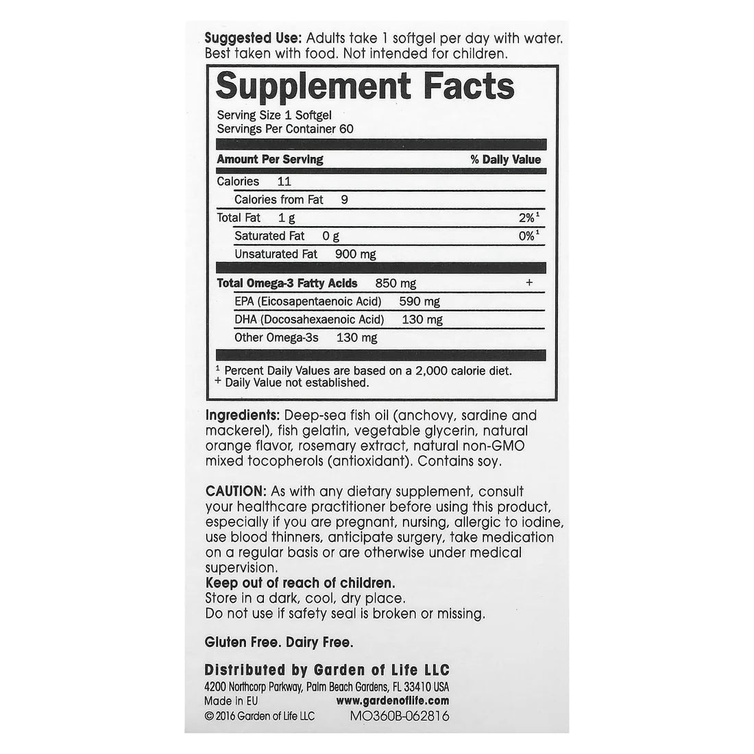 Garden of Life Omega-3 Fish Oil Supercritical 60 Soft Gels