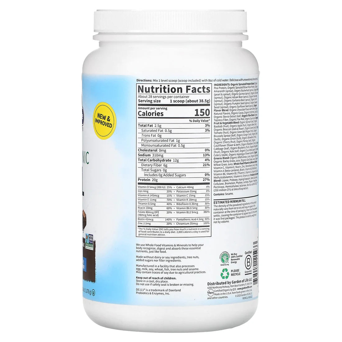 Garden of Life Raw Organic Meal Chocolate 1078g POWDER