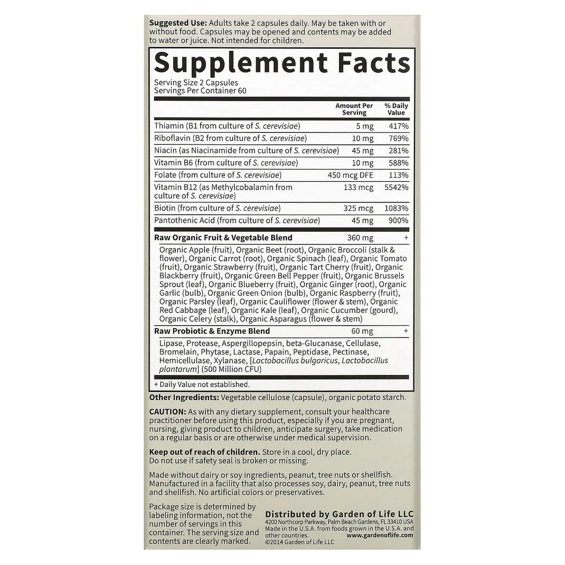 Garden of Life Vitamin Code Raw B-Complex 120ct CAPSULES