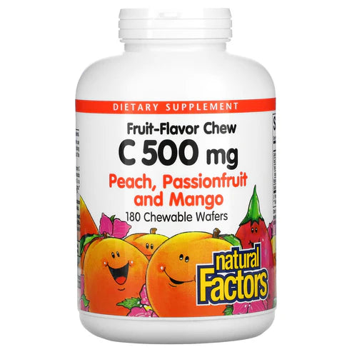 Natural Factors VITAMIN C 500 MG FRUIT-FLAVOR CHEW – PEACH, PASSIONFRUIT & MANGO 180/TAB