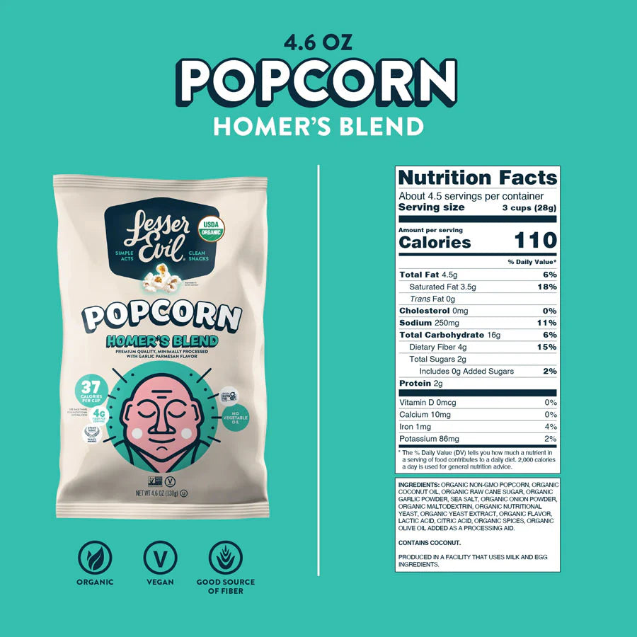 LESSER EVIL Homers Blend Popcorn 12/4.6 OZ