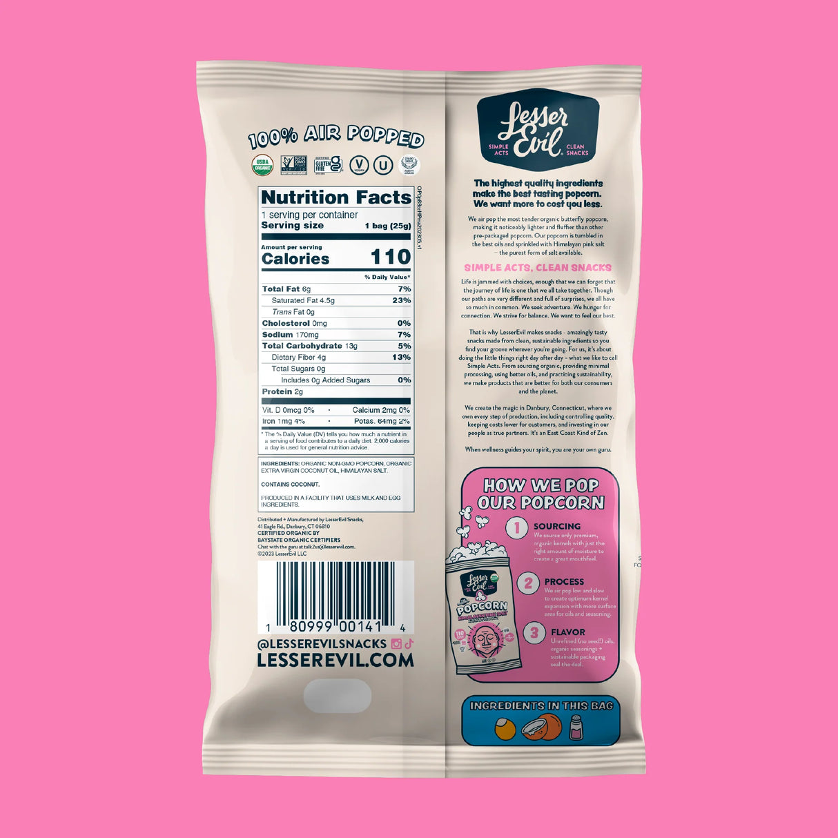 Lesser Evil Org Popcorn Himalayan Salt