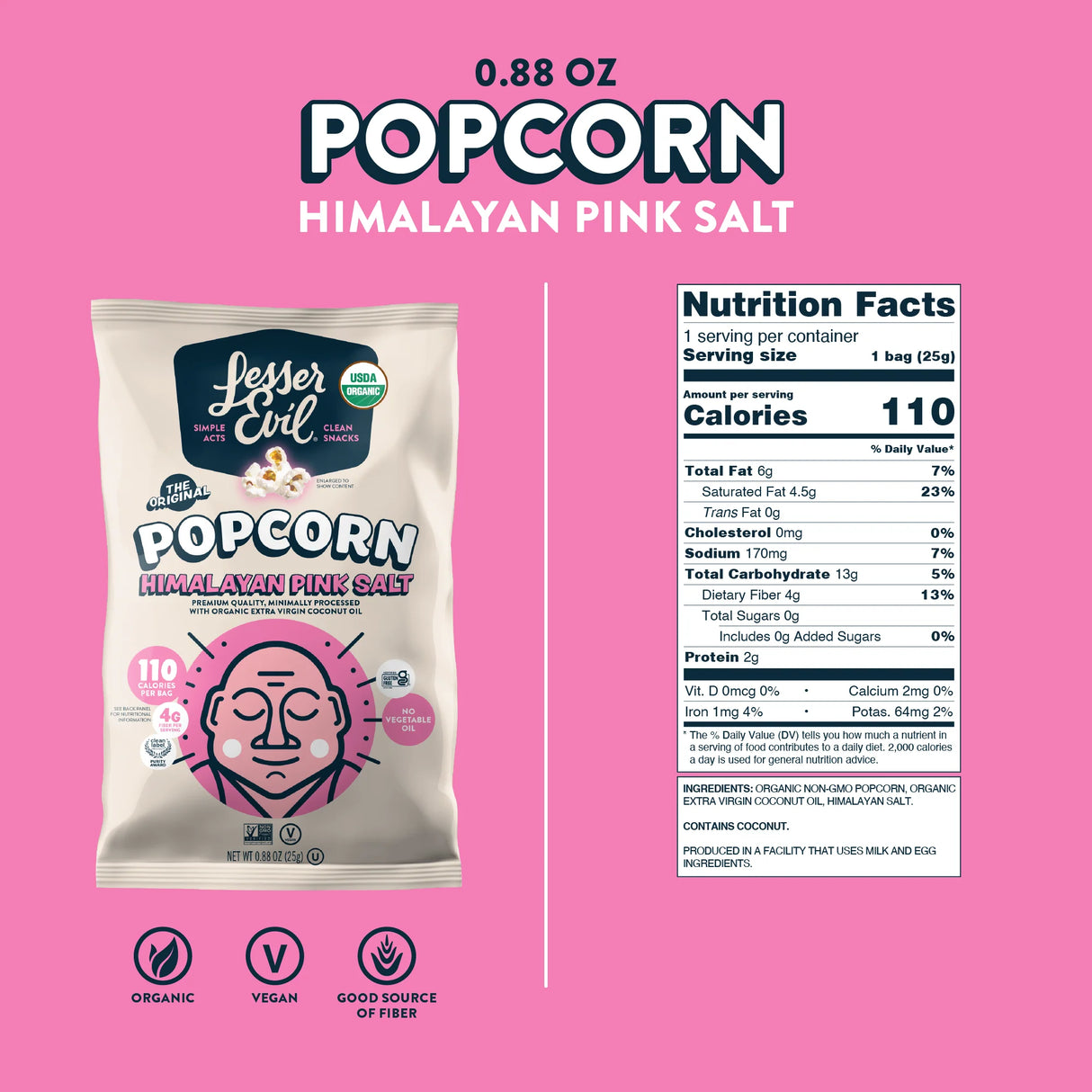 Lesser Evil Org Popcorn Himalayan Salt
