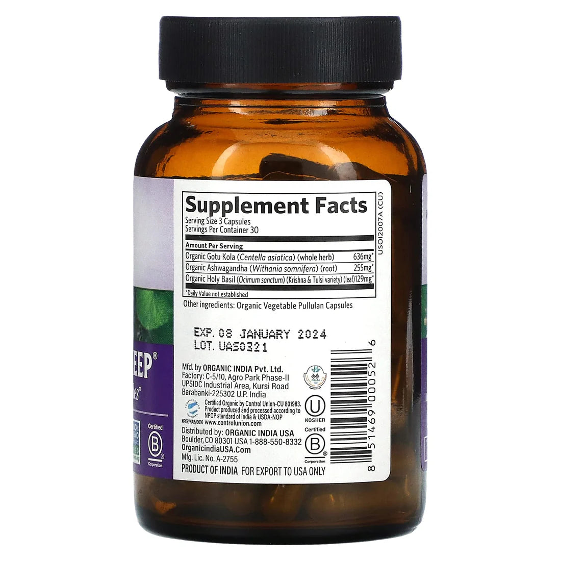 Peaceful Sleep USDA Organic 90 Vegetarian Capsules