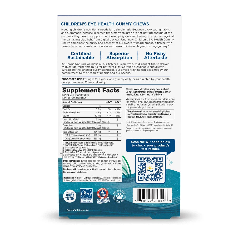 Nordic Naturals Zero Sugar Children's Eye Health Gummy Chews Strawberry Lemonade Flavor