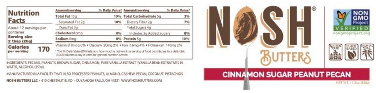NOSH BUTTERS Cinnamon Sugar Peanut Pecan 11.5 OZ