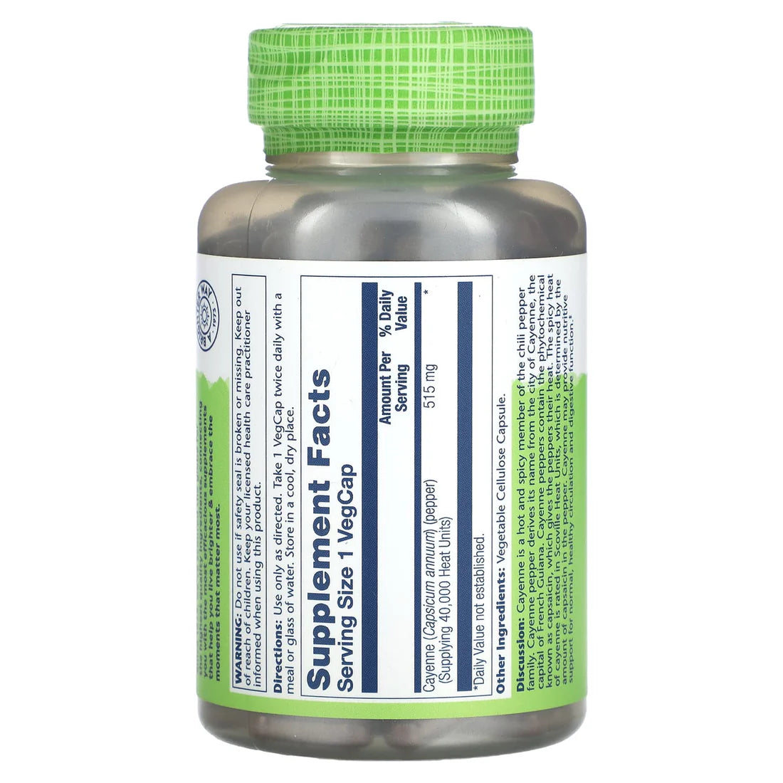 Solaray Cayenne 180CT 515MG Veg Capsule