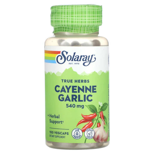 Solaray Cayenne Garlic 100CT 540MG Veg Capsule