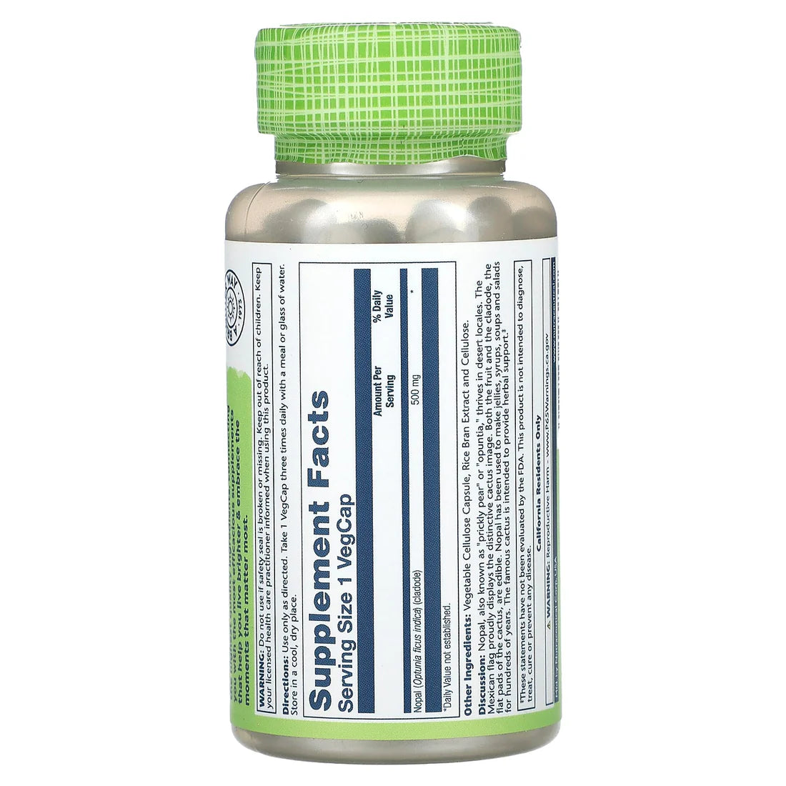 Solaray Nopal 100CT 500MG Veg Capsule