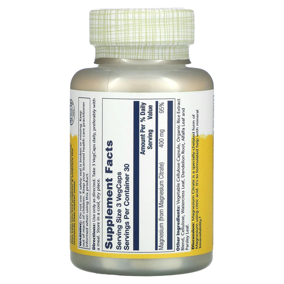 Solaray Magnesium Citrate 90CT 400MG Veg Capsule
