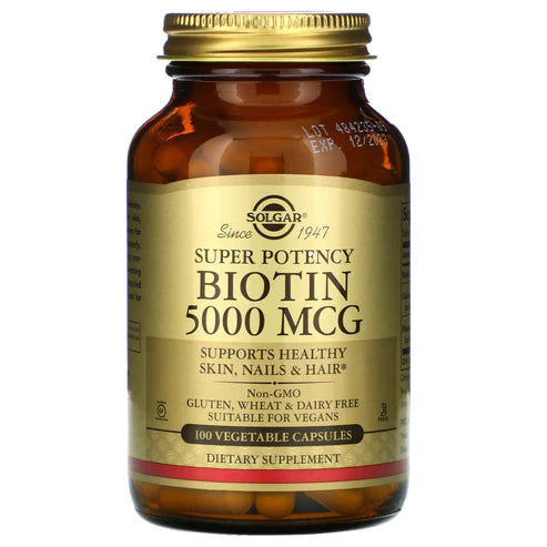Cápsulas vegetales de biotina 5000 mcg de Solgar, 100 cápsulas vegetales