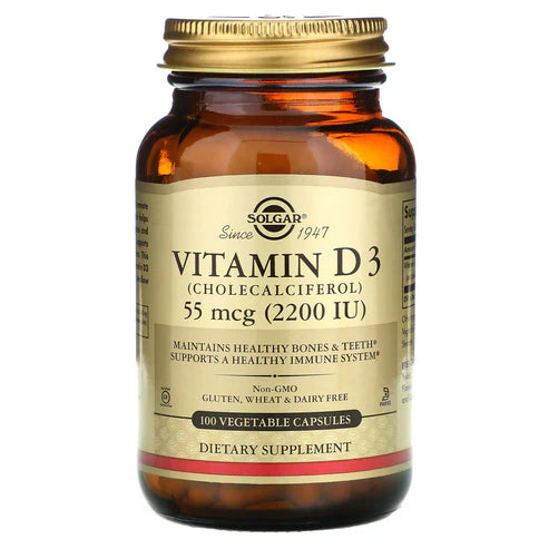 Solgar Vitamin D3 (Cholecalciferol) 55 mcg (2200 IU) Vegetable Capsules 100V cap