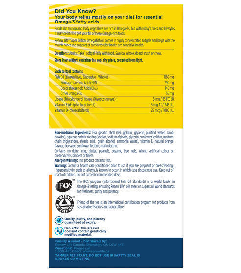 Renew Life Super Critical Omega 950 mg 30 Soft Gels