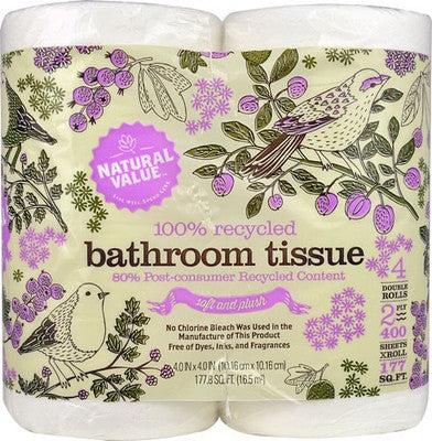 NATURAL VALUE Bathroom Tissue, 400 Cnt Rolls 4 PK