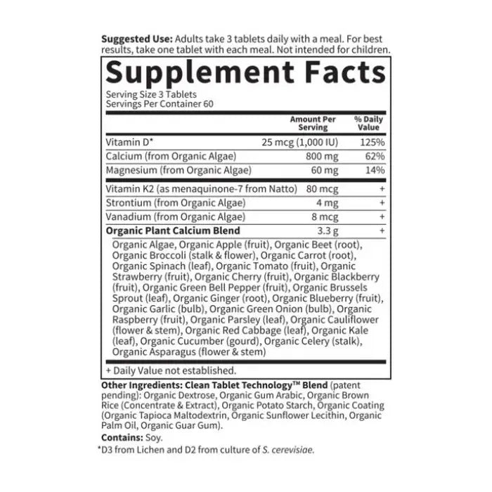 Garden of Life GOL Organics Plant Calcium 180ct TABLETS