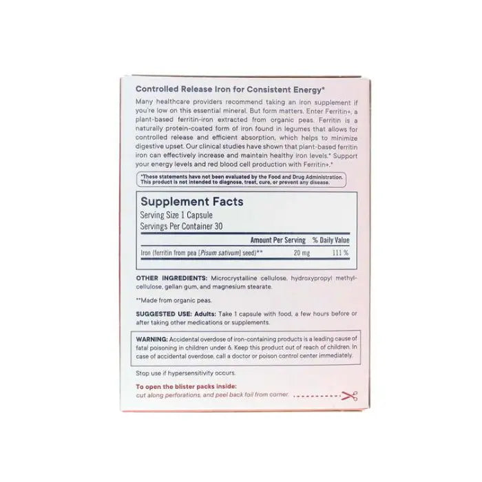 Ferritin+ Plant-Based Iron 30 Delayed Release Vegan Capsules
