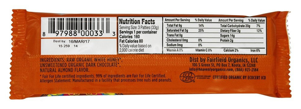 HEAVENLY ORGANICS Chocolate Almond Hny Patties 3-PK 16/1.2 OZ