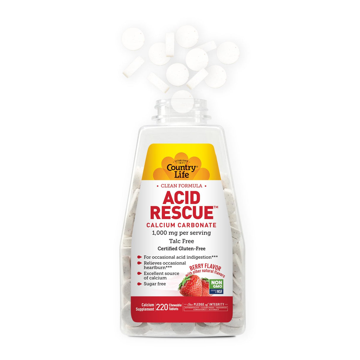 Country Life ACID RESCUE 220 CHEWABLE BERRY 220 Wafer