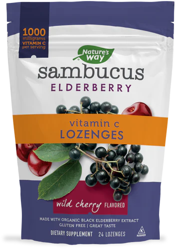 Nature's Way Sambucus Vitamin C Wild Cherry Lozenges 24 Loz