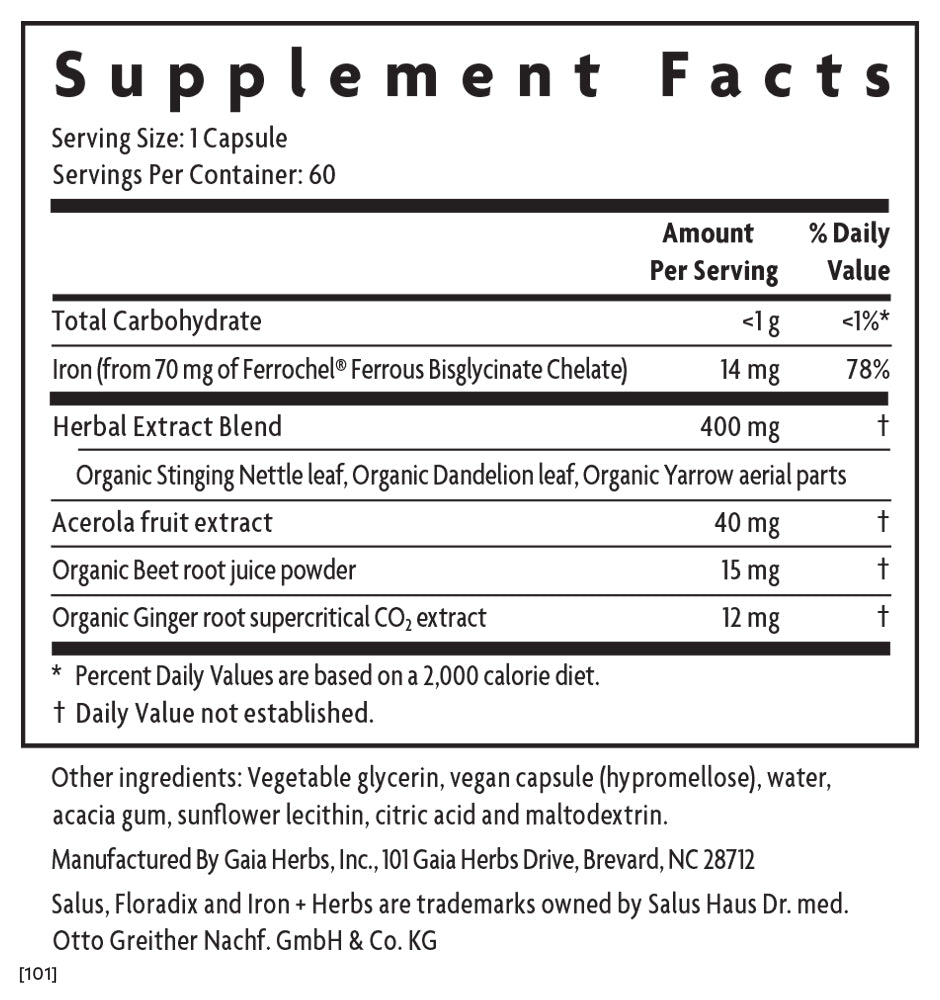 Gaia Herbs Floradix Iron & Herbs LP Caps 60 ct
