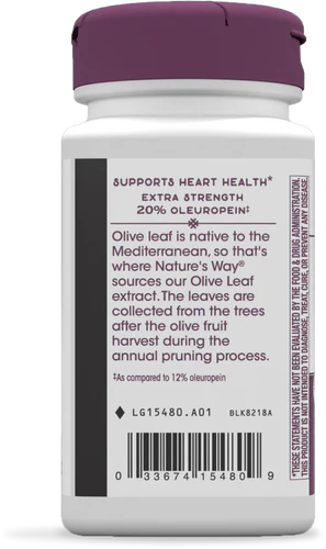 Nature's Way Olive Leaf Premium Extract, 20% Oleuropein 60 Vgn Cp