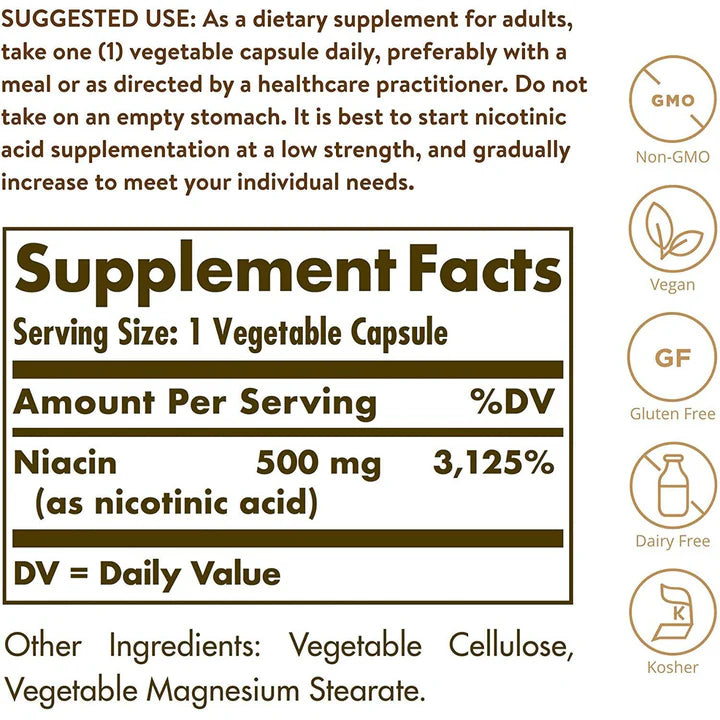 Solgar Niacina (Vitamina B3) 500 mg Cápsulas Vegetales 100 cápsulas vegetales