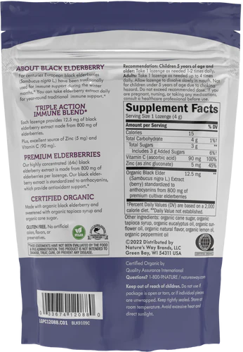 Nature's Way Sambucus Organic Zinc Lozenges Peppermint 24 Loz