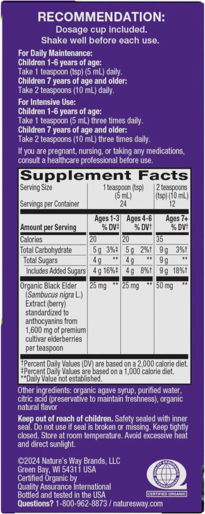 Nature's Way Sambucus Organic Syrup for Kids 4 Fl Oz