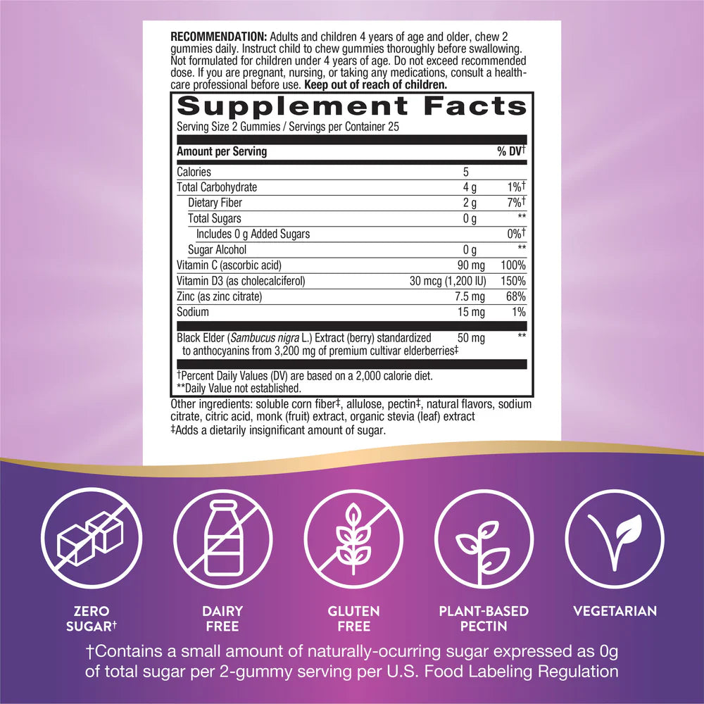 Nature's Way Sambucus Zero Sugar Elderbry Gummy 50 Gummies