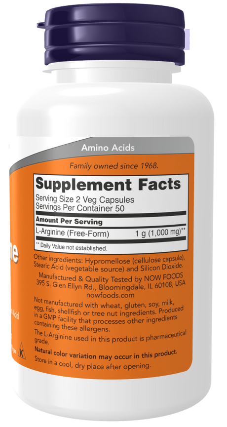 Now ARGININE 500mg 100 VCAPS