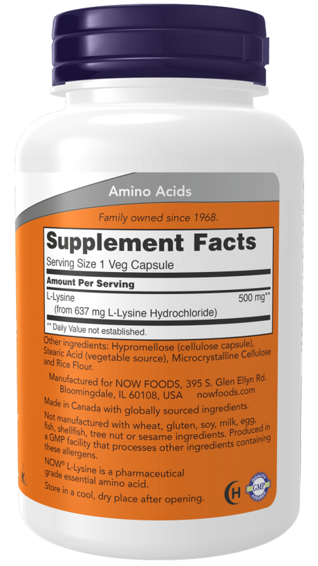 Now LYSINE 500mg 100 VCAPS