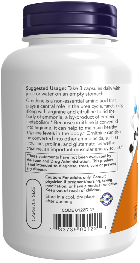 Now ORNITHINE 500mg 120 VCAPS