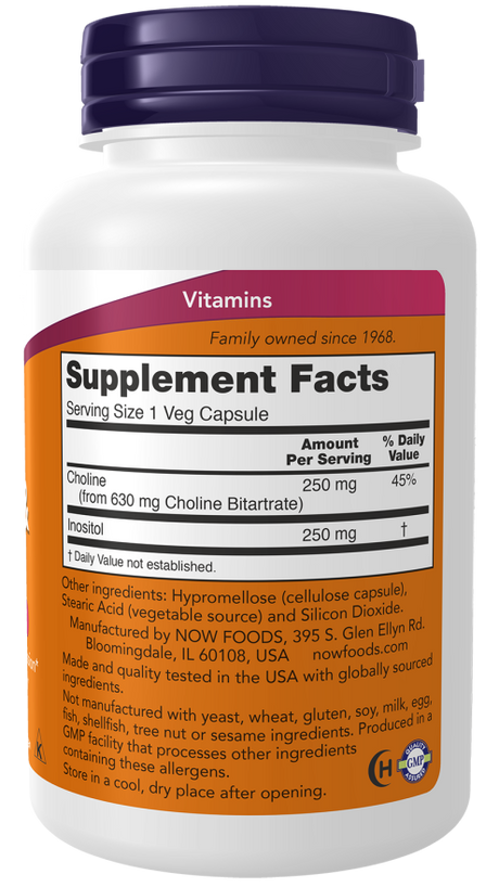 Now CHOLINE & INOSITOL 250/250mg 100 VCAPS