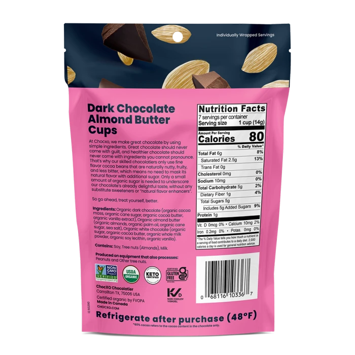 CHOCXO Dk Choc Alm Btr Cups 60% Cacao 3.45 OZ