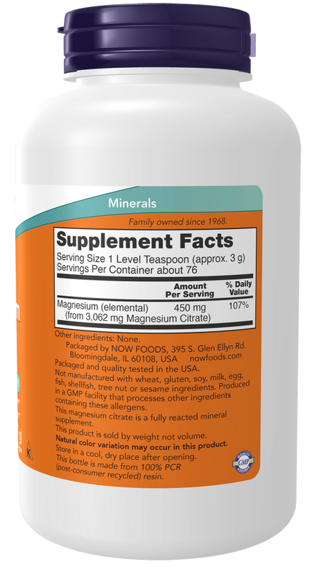 Now MAGNESIUM CITRATE POWDER   8 OZ