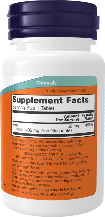 Now ZINC GLUCONATE 50mg  100 TABS