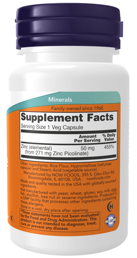 Now ZINC PICOLINATE 50mg 30 VCAPS