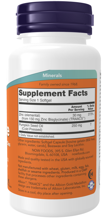 Now ZINC GLYCINATE 30mg 120 SGELS