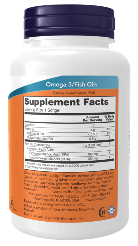 Now OMEGA-3 ENTERIC  180 SGELS