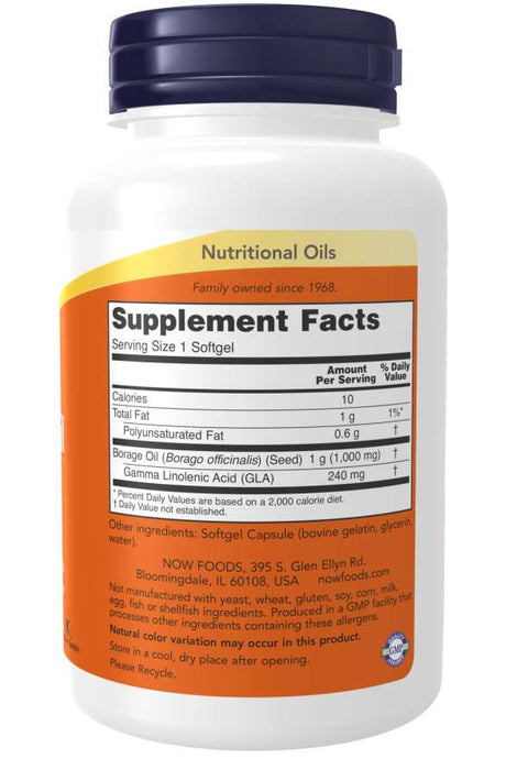 Now BORAGE OIL 1000 mg  120 SGELS